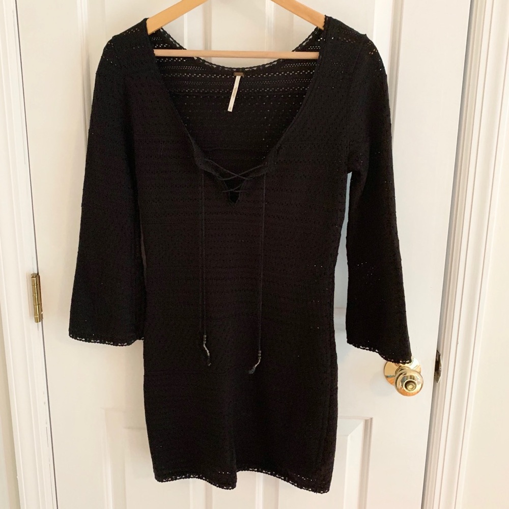FREE PEOPLE Lacey Crochet Black Dress